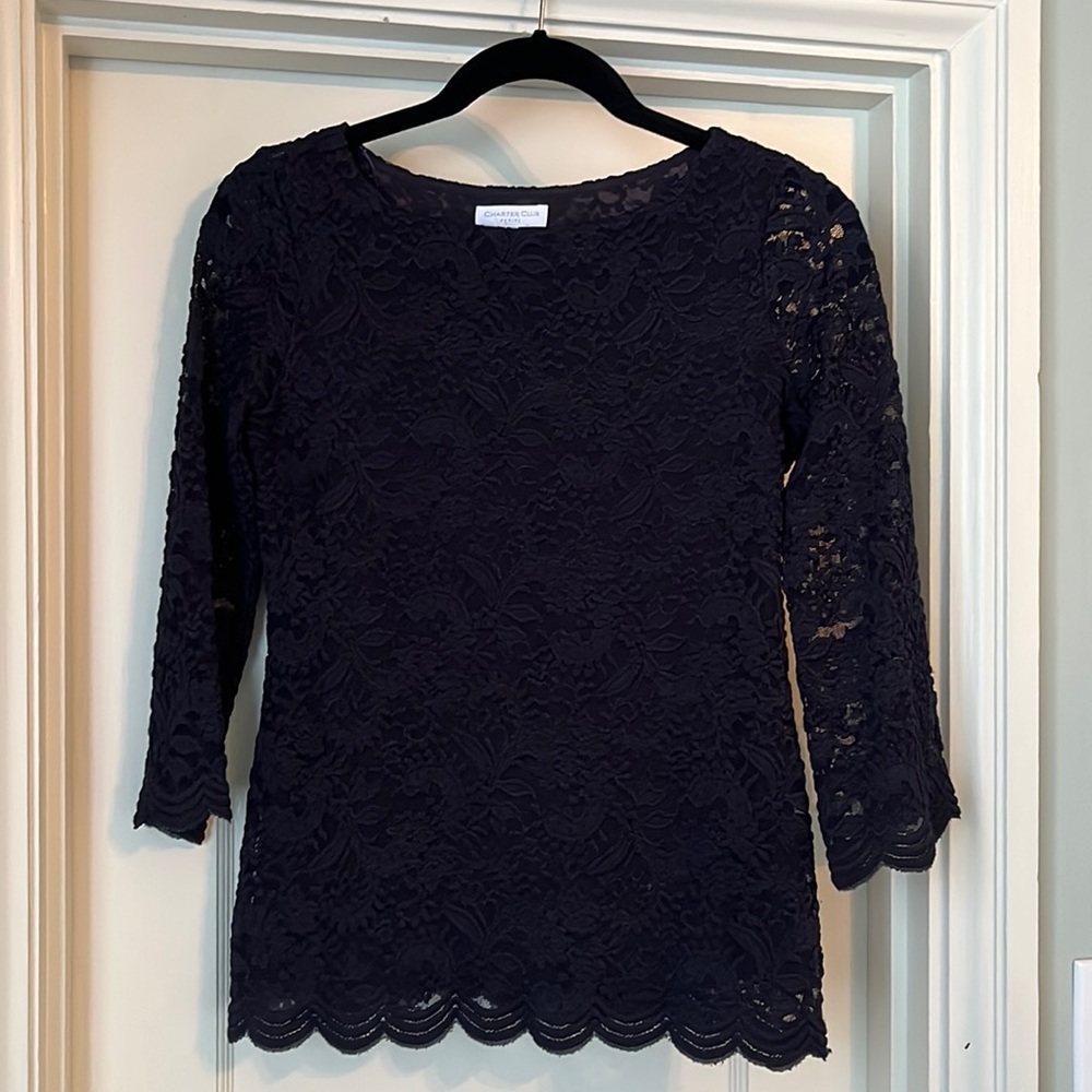 Charter Club Lace Top Navy Blue Size PP